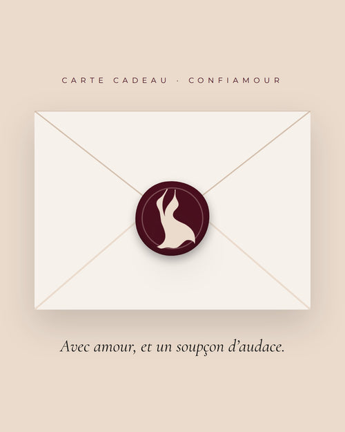 Carte cadeau Confiamour : enveloppe scellée d’un cachet de cire au logo Confiamour