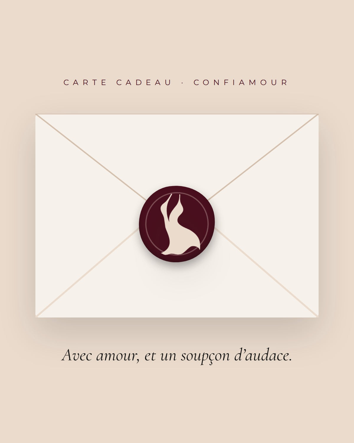 Carte cadeau Confiamour : enveloppe scellée d’un cachet de cire au logo Confiamour