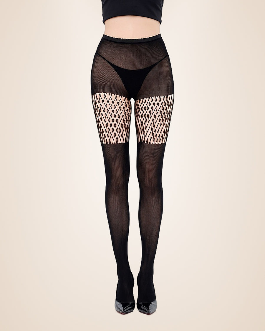 Collant effet bas résille losange noir | Confiamour