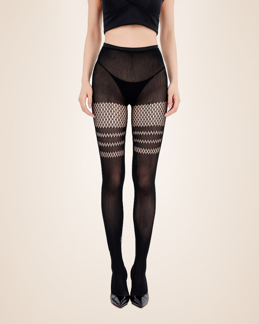 Collant effet cuissardes rayées noir | Confiamour